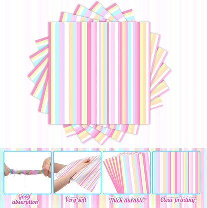 Motipuns 100 Pcs Pastel Paper Napkins—Disposable Plaid, Stripes, Polka Dots, Scallop Designs—Party Tableware for Summer, Birthday, Wedding, Cocktail(Multicolor,Stripe Style)