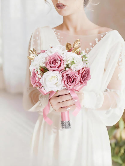 Wedding Bouquets for Bride, 9 Inch Artificial Rose Bridal Bouquet