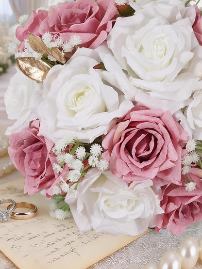 Wedding Bouquets for Bride, 9 Inch Artificial Rose Bridal Bouquet