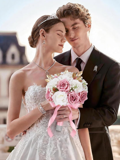 Wedding Bouquets for Bride, 9 Inch Artificial Rose Bridal Bouquet