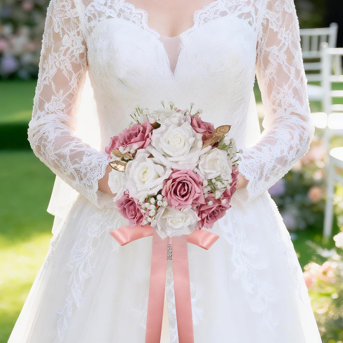 Wedding Bouquets for Bride, 9 Inch Artificial Rose Bridal Bouquet