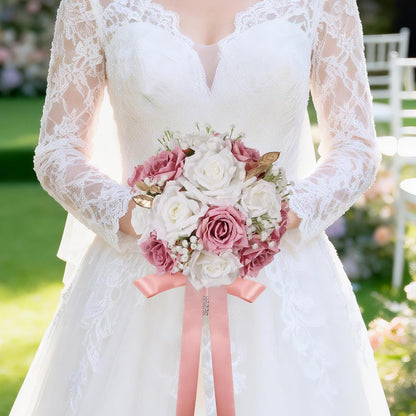 Wedding Bouquets for Bride, 9 Inch Artificial Rose Bridal Bouquet