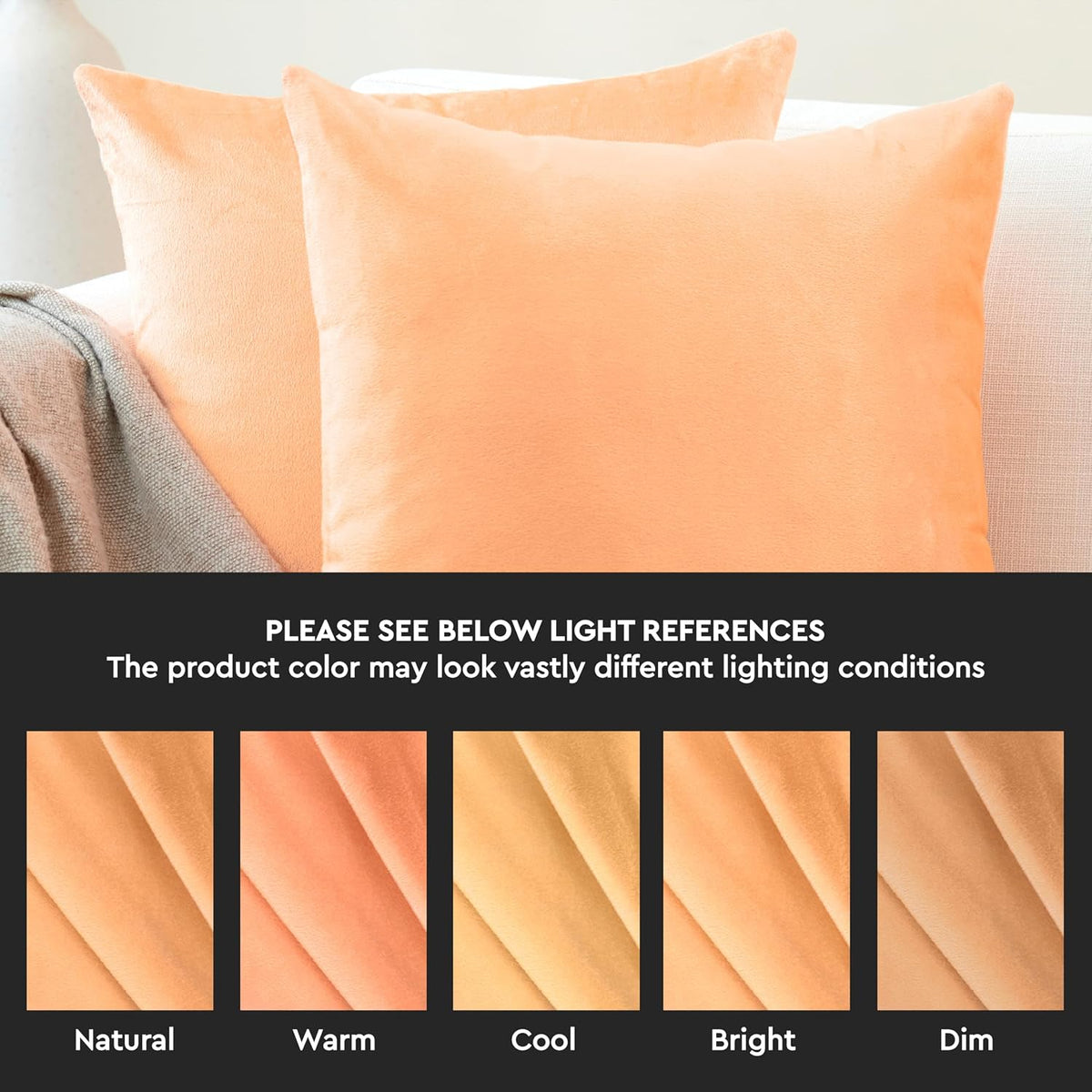 Velvet Throw Pillow Covers, No Inserts 20"x20" Peach