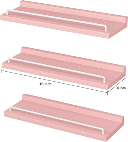 Pink and White Floating Shelves, Kawaii Room Decor Wall Shelves - Set of 3 for Living Room, Bedroom, Kitchen, Picture Frames, Plants