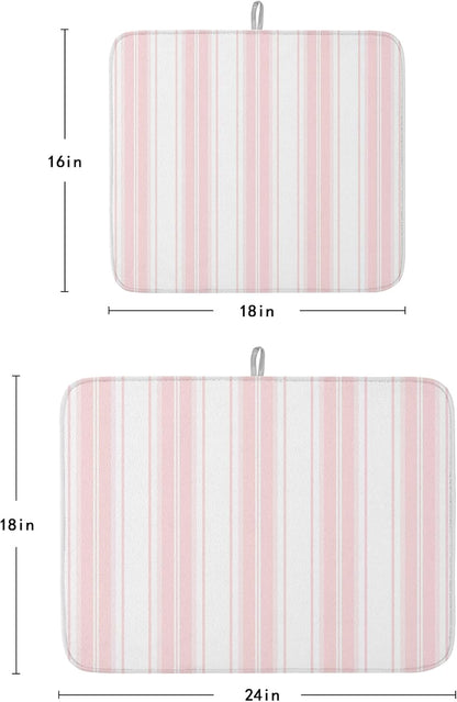 Pink Striped Dish Drying Mat 2 Pack, Vertical Stripe Modern Minimalist Absorbent Heat Insulating Kitchen Drying Pad Drainer Mats for Sink Counter Pot Dishes 18 X 24 Inch