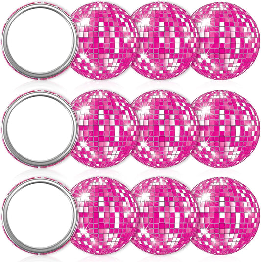 12 Pcs Disco Ball Compact Mirror Bulk Hot Pink Party Favors 2.76In Cowgirl Handheld Pocket Mirror Glitter Party Vintage Round Makeup Portable for Girls Women Gift Birthday Bachelorette