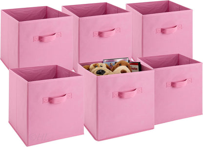 6-Pack Foldable Cube Storage Bins – Decorative Collapsible Organizer for Shelves, Closets, Underbed, Clothes, or Kids’ Toys (Pink)