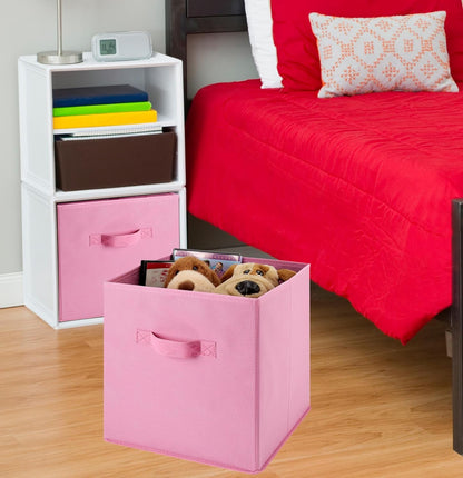 6-Pack Foldable Cube Storage Bins – Decorative Collapsible Organizer for Shelves, Closets, Underbed, Clothes, or Kids’ Toys (Pink)
