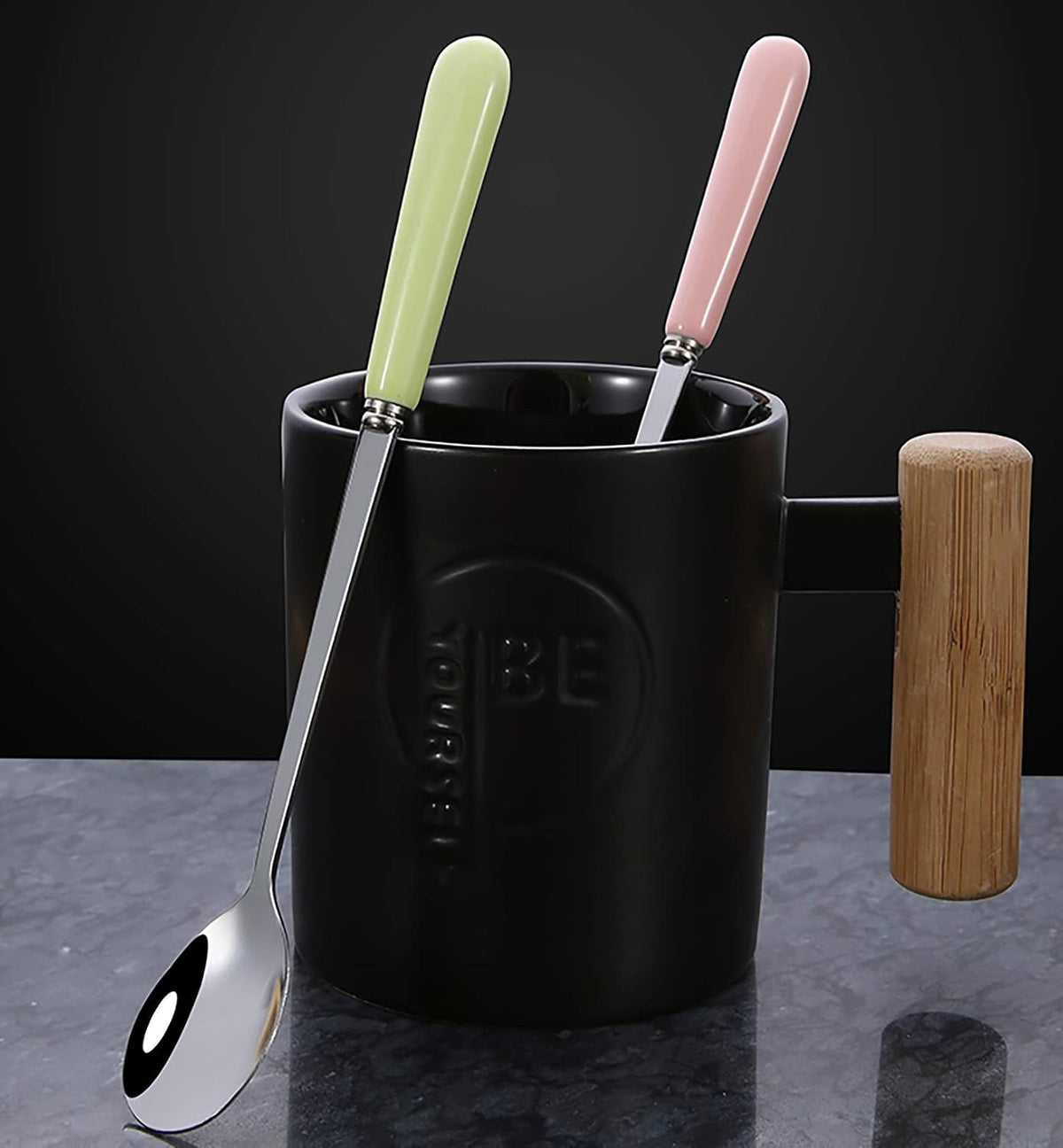 3PCS Mixing Spoons for Coffee, Dessert, Ice Cream, Milkshake, Stainless Steel Iced Teaspoon with Ceramic Handle Tablespoons Espresso Cocktail Stirring Spoons, 6.8-Inch (Pink)