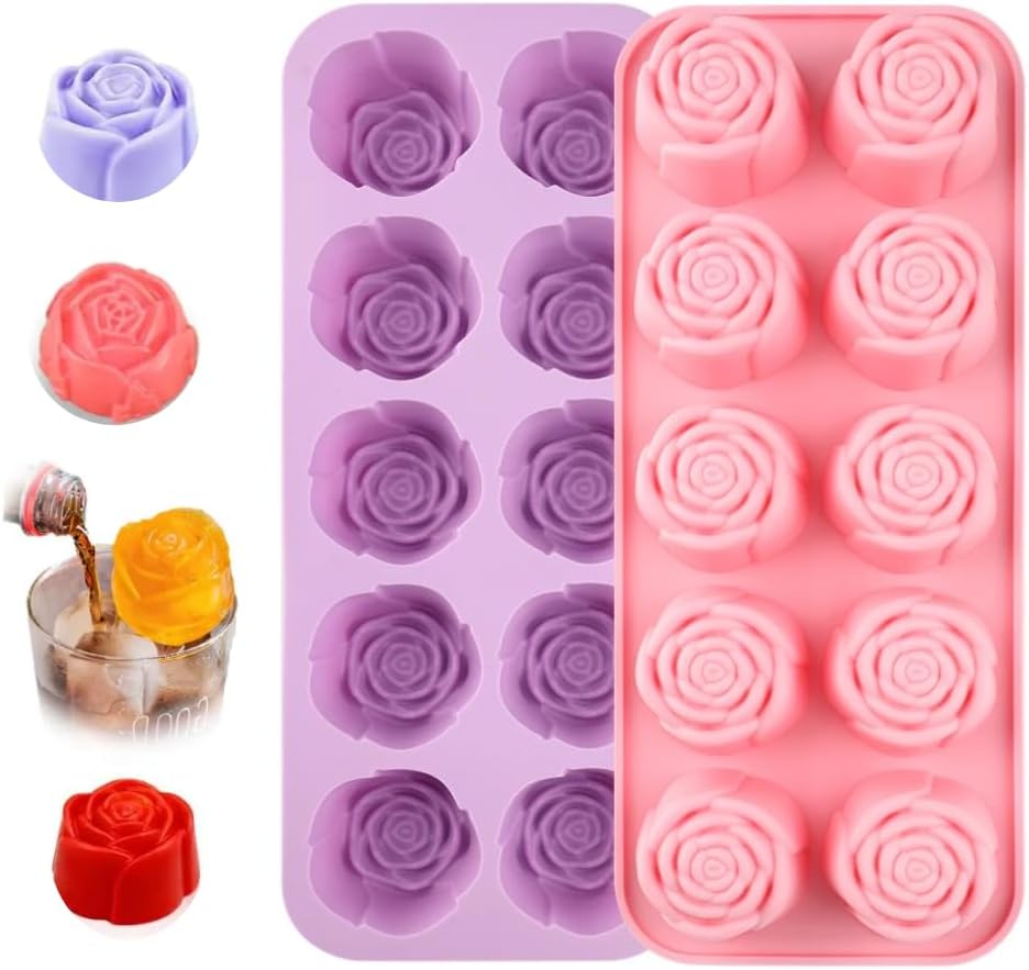 2 Pcs Rose Silicone Mold for Chocolate,20-Cavity Rose Chocolate Mold for Candy, Gummy&Cake Decorating-Flexible Flower Ice Cube Mold & Candy Mold for Strawberries,Jello,and Baking