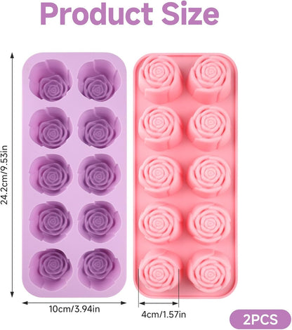 2 Pcs Rose Silicone Mold for Chocolate,20-Cavity Rose Chocolate Mold for Candy, Gummy&Cake Decorating-Flexible Flower Ice Cube Mold & Candy Mold for Strawberries,Jello,and Baking