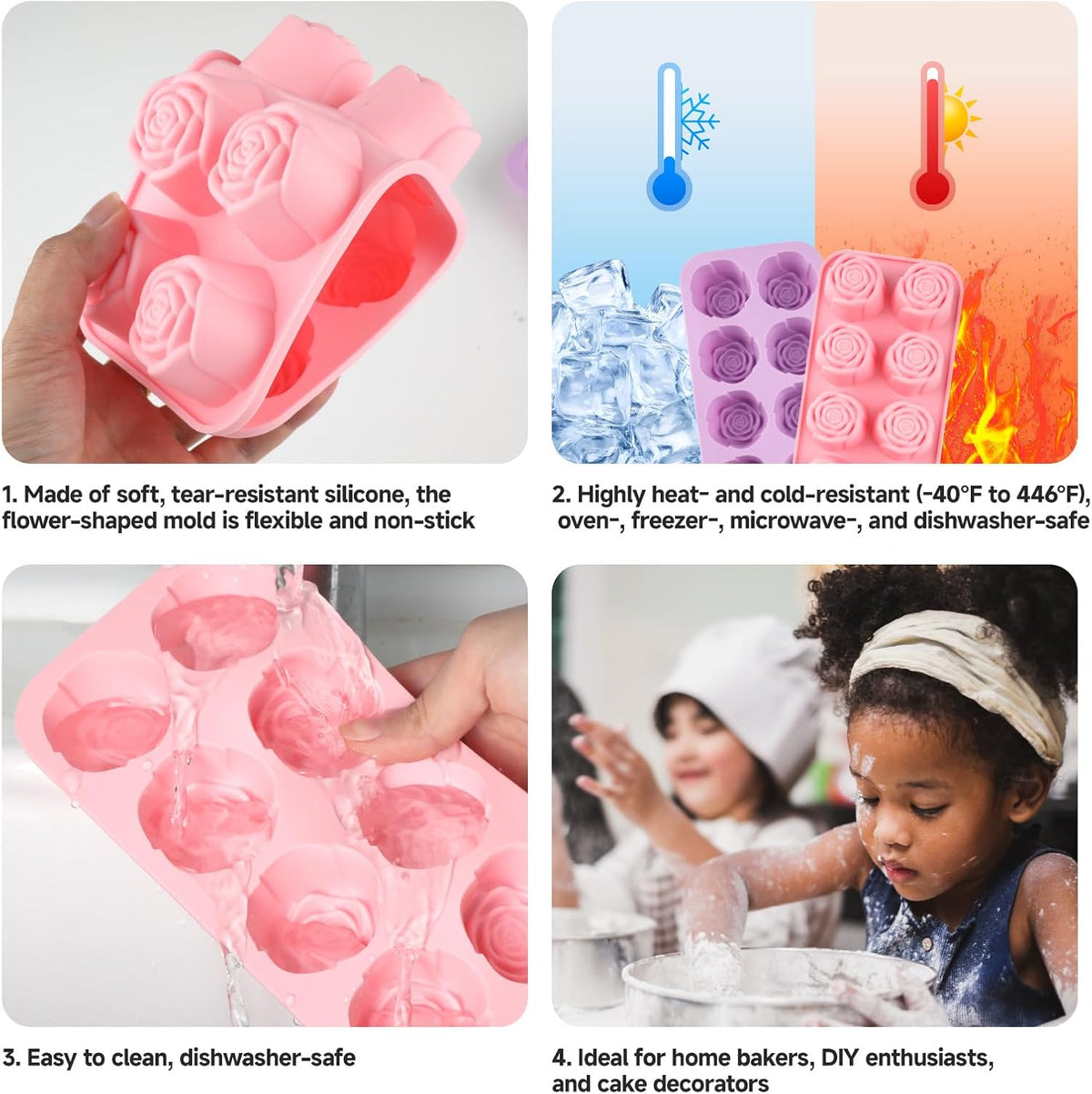 2 Pcs Rose Silicone Mold for Chocolate,20-Cavity Rose Chocolate Mold for Candy, Gummy&Cake Decorating-Flexible Flower Ice Cube Mold & Candy Mold for Strawberries,Jello,and Baking