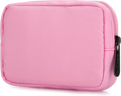 Cute Small Makeup Bag, Cosmetic Toiletry Skin Care Make up Little Items Pouch for Purse,Zipper Mini Tech Charger Cable Electronic Organizer Case,Travel Accessories,Pink