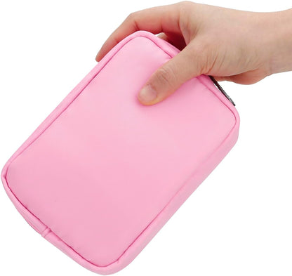 Cute Small Makeup Bag, Cosmetic Toiletry Skin Care Make up Little Items Pouch for Purse,Zipper Mini Tech Charger Cable Electronic Organizer Case,Travel Accessories,Pink