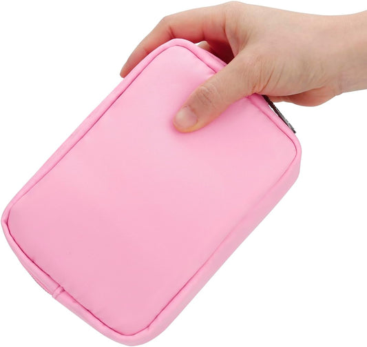 Cute Small Makeup Bag, Cosmetic Toiletry Skin Care Make up Little Items Pouch for Purse,Zipper Mini Tech Charger Cable Electronic Organizer Case,Travel Accessories,Pink