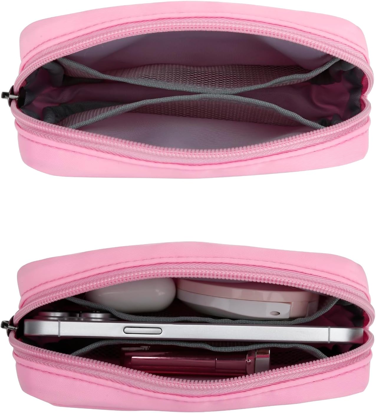 Cute Small Makeup Bag, Cosmetic Toiletry Skin Care Make up Little Items Pouch for Purse,Zipper Mini Tech Charger Cable Electronic Organizer Case,Travel Accessories,Pink