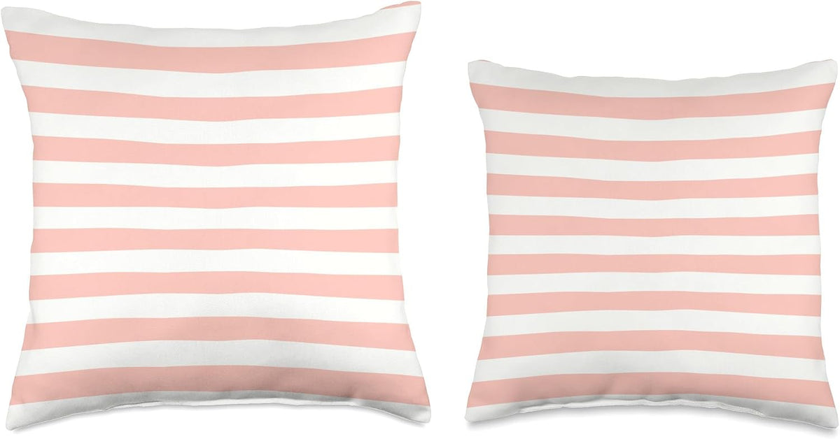 Pink Peach Horizontal Stripes Girly Throw Pillow