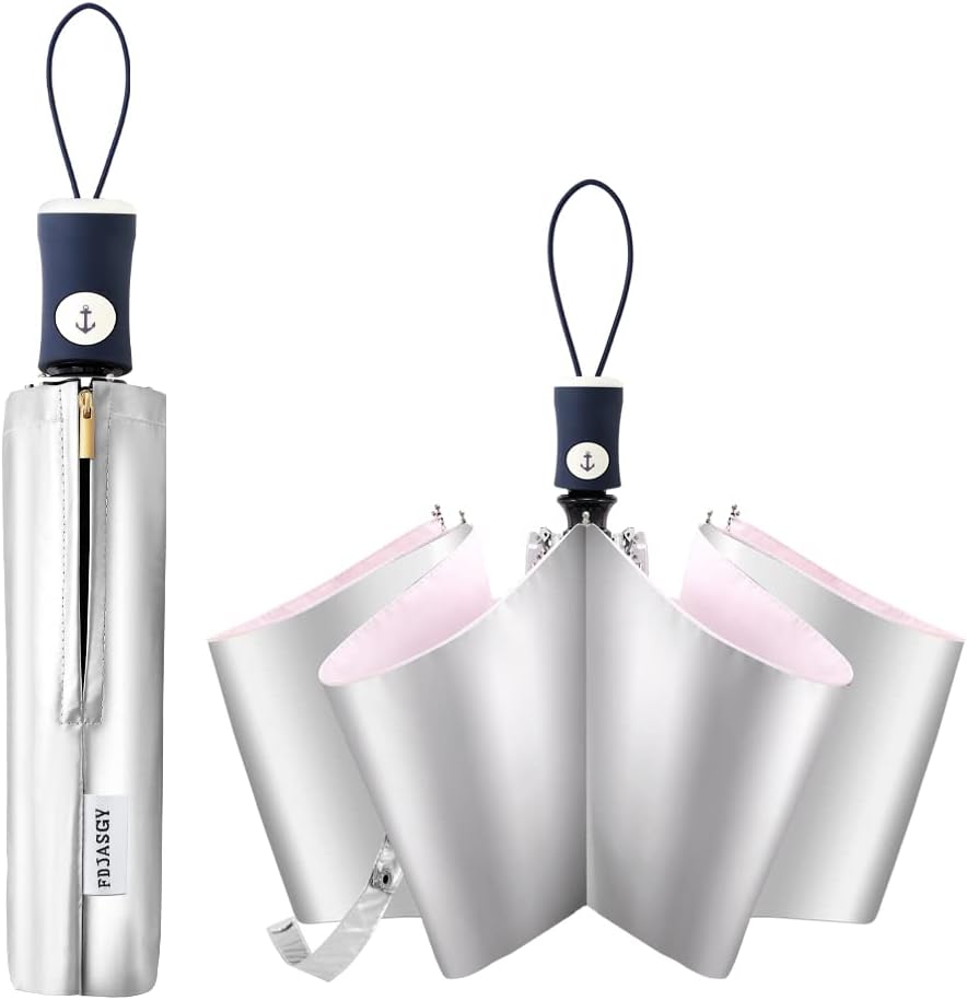 Silver Coating Layer Fabric Blocking UV 99.9% Sun Umbrella Compact Folding Travel Umbrella Automatic Windproof Umbrellas For Men and Women (Pink)