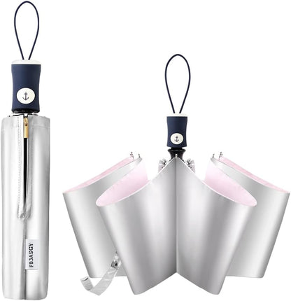 Silver Coating Layer Fabric Blocking UV 99.9% Sun Umbrella Compact Folding Travel Umbrella Automatic Windproof Umbrellas For Men and Women (Pink)