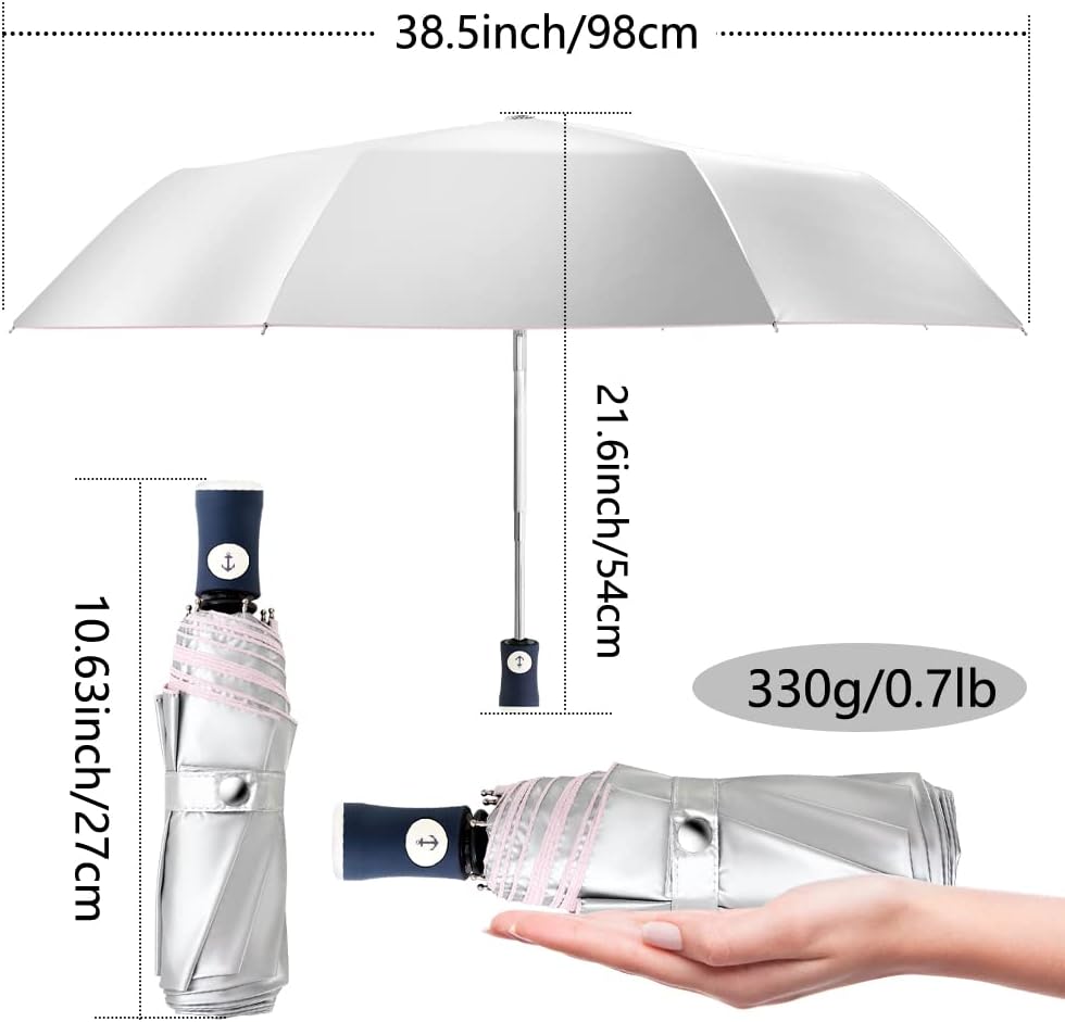 Silver Coating Layer Fabric Blocking UV 99.9% Sun Umbrella Compact Folding Travel Umbrella Automatic Windproof Umbrellas For Men and Women (Pink)