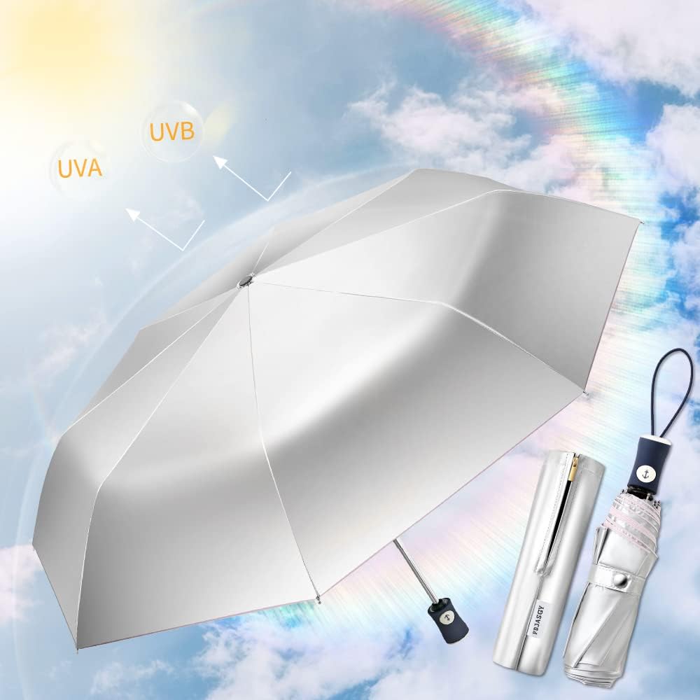 Silver Coating Layer Fabric Blocking UV 99.9% Sun Umbrella Compact Folding Travel Umbrella Automatic Windproof Umbrellas For Men and Women (Pink)