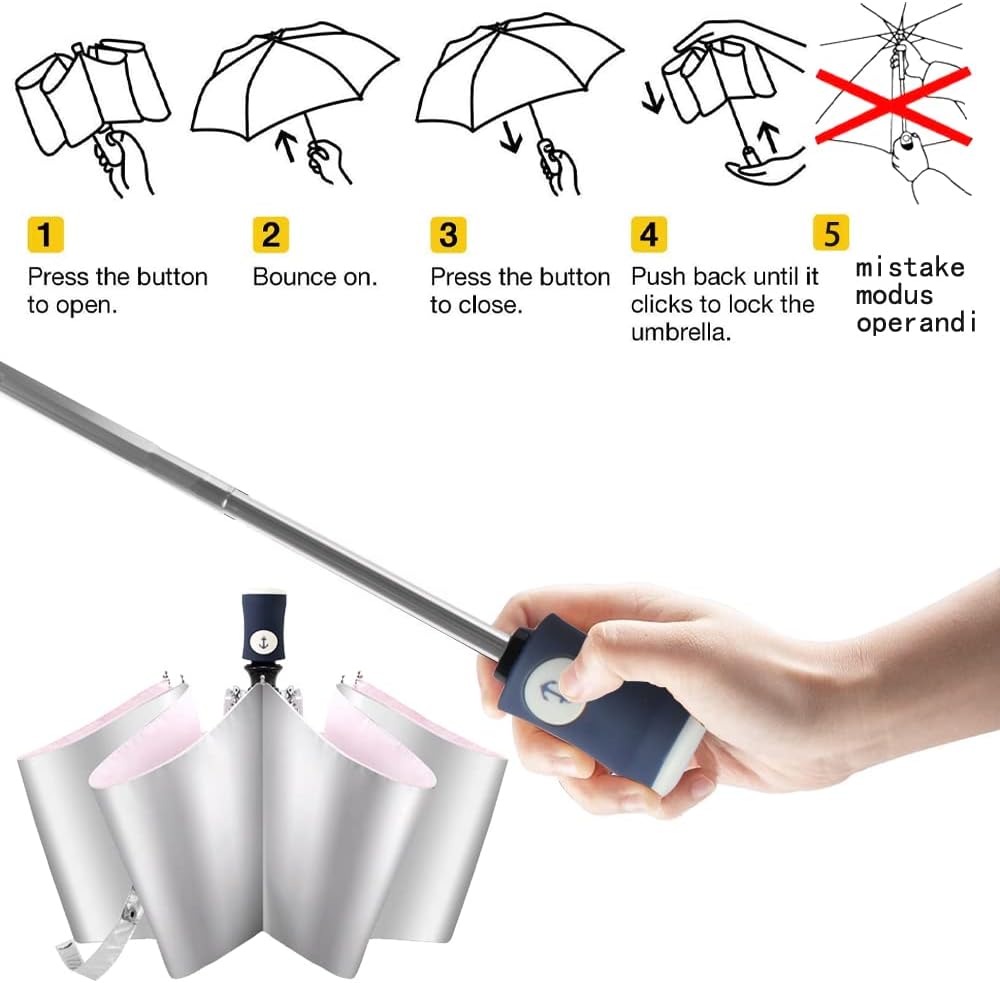 Silver Coating Layer Fabric Blocking UV 99.9% Sun Umbrella Compact Folding Travel Umbrella Automatic Windproof Umbrellas For Men and Women (Pink)
