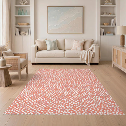 5'x7' Washable Flatwoven Rug, Salmon Modern Polka Dot Stain Resistant Area Rug for Guest Room, Lounge, Apartment, Non-Slip Low Profile Floor Covering | Ref:2114930