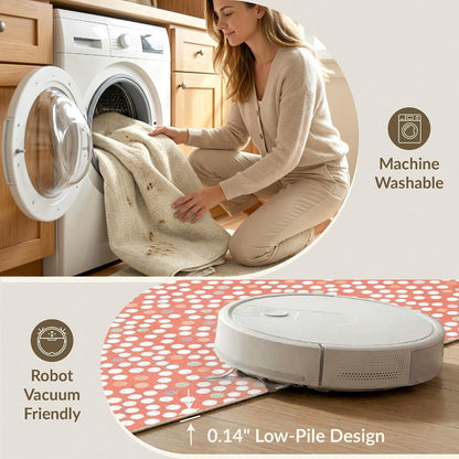 5'x7' Washable Flatwoven Rug, Salmon Modern Polka Dot Stain Resistant Area Rug for Guest Room, Lounge, Apartment, Non-Slip Low Profile Floor Covering | Ref:2114930