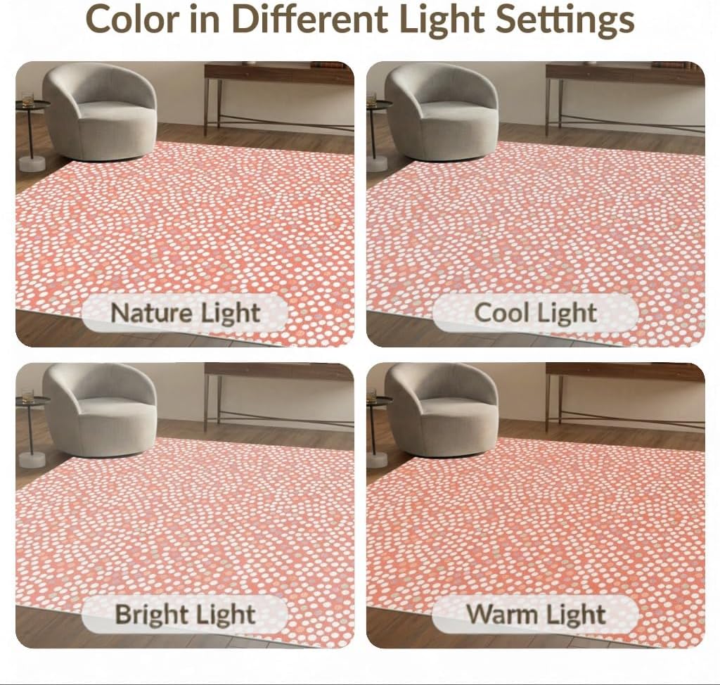5'x7' Washable Flatwoven Rug, Salmon Modern Polka Dot Stain Resistant Area Rug for Guest Room, Lounge, Apartment, Non-Slip Low Profile Floor Covering | Ref:2114930
