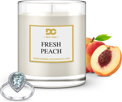 DANIELLA'S CANDLES Fresh Peach Jewelry Scented Candle, 11 oz Natural Soy Wax with Necklace Inside