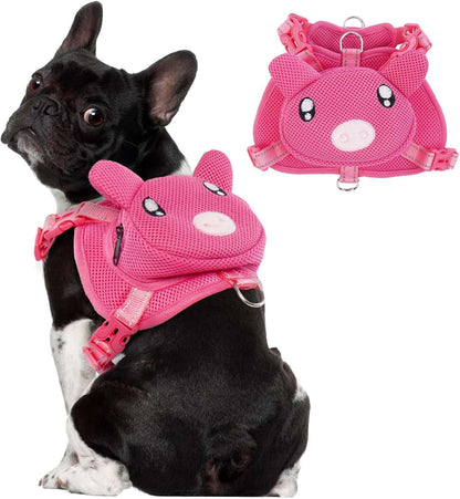 Dog Harness with Backpack, Adjustable Dog Backpack Harness for Small Medium Dogs, No-Pull Breathable Backpacks for Dogs to Wear, for Traveling, Hiking, Camping, Training, Pink M