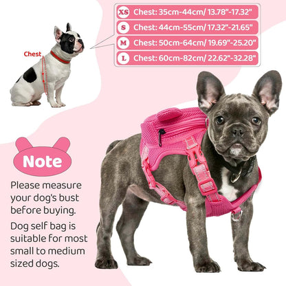 Dog Harness with Backpack, Adjustable Dog Backpack Harness for Small Medium Dogs, No-Pull Breathable Backpacks for Dogs to Wear, for Traveling, Hiking, Camping, Training, Pink M