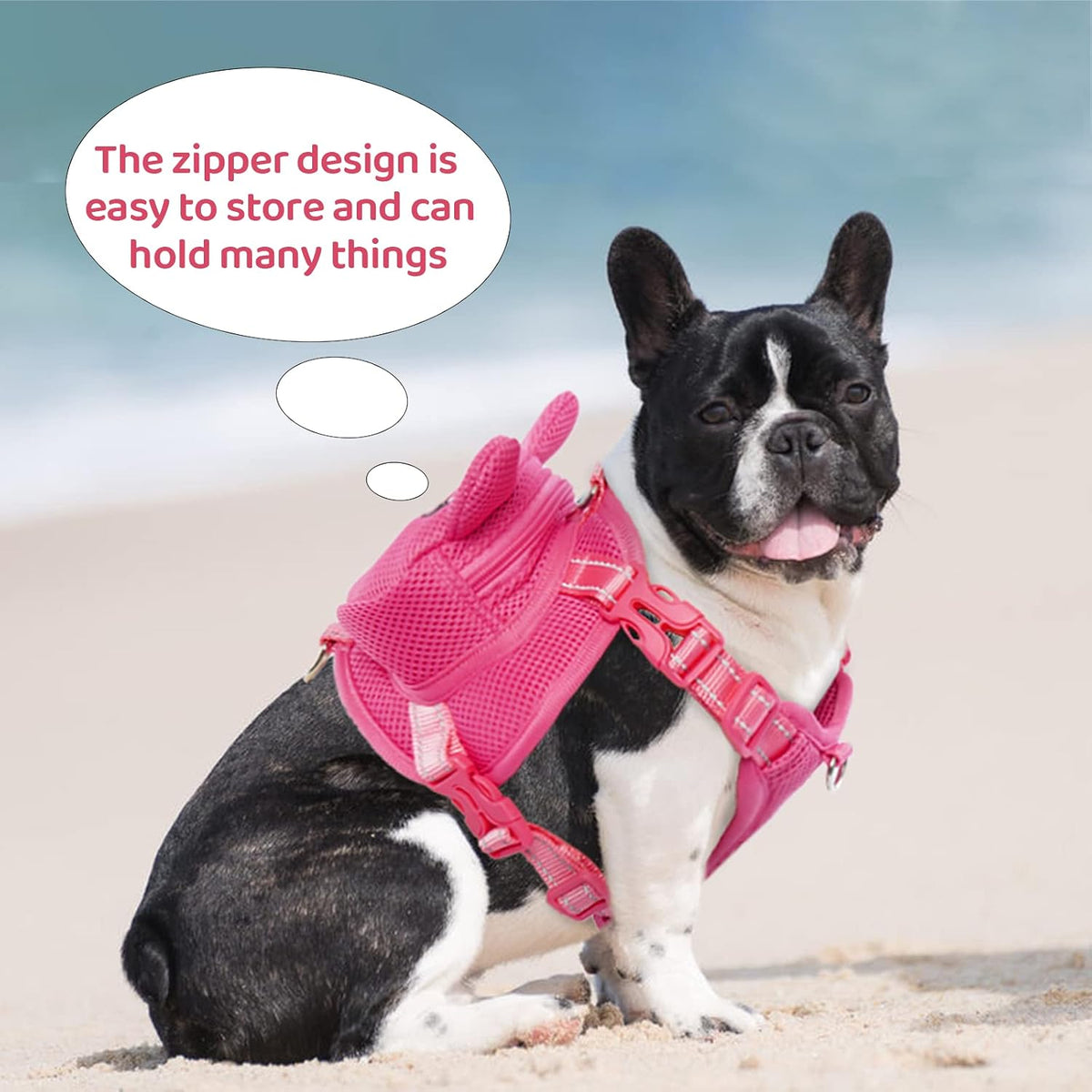 Dog Harness with Backpack, Adjustable Dog Backpack Harness for Small Medium Dogs, No-Pull Breathable Backpacks for Dogs to Wear, for Traveling, Hiking, Camping, Training, Pink M