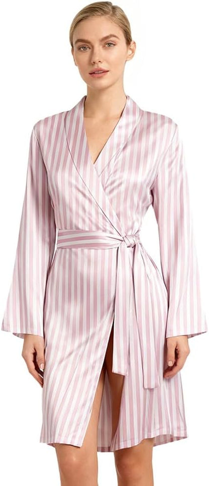 Women's Satin Robes Silk Kimono Bath Robe Bride Bridesmaid Sleepwear with leopard and cat and stars pajamas