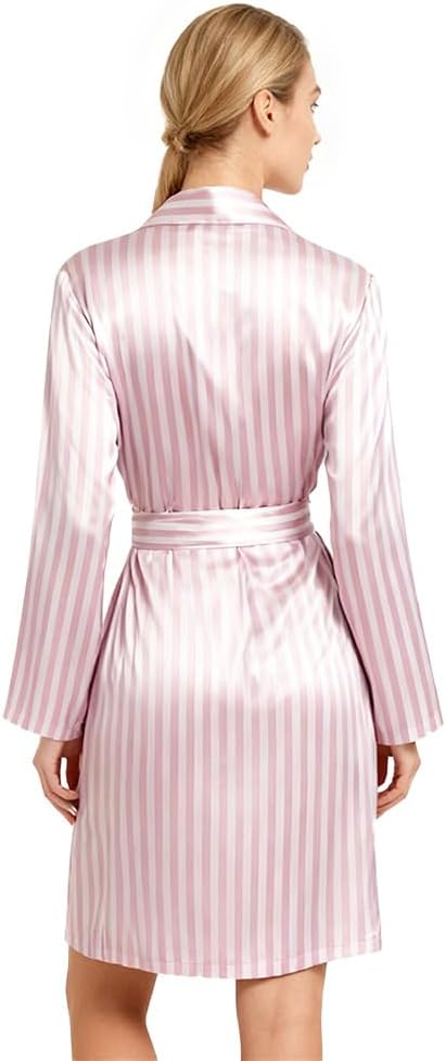 Women's Satin Robes Silk Kimono Bath Robe Bride Bridesmaid Sleepwear with leopard and cat and stars pajamas
