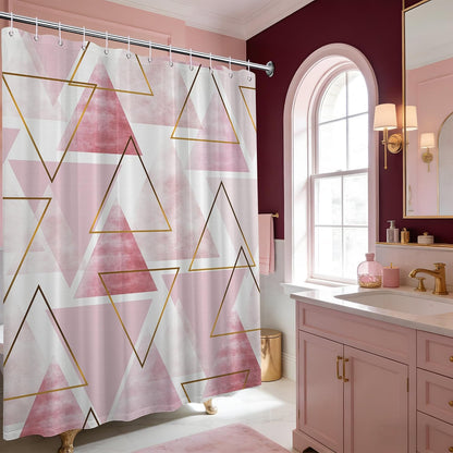 Pink and White Shower Curtain, 72x72 in, Blush Pink Geometric