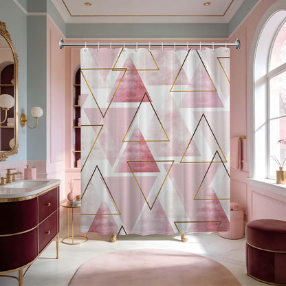 Pink and White Shower Curtain, 72x72 in, Blush Pink Geometric