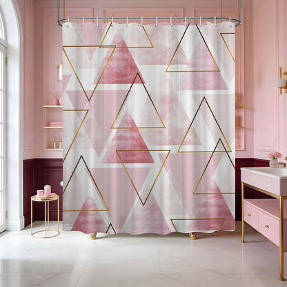 Pink and White Shower Curtain, 72x72 in, Blush Pink Geometric