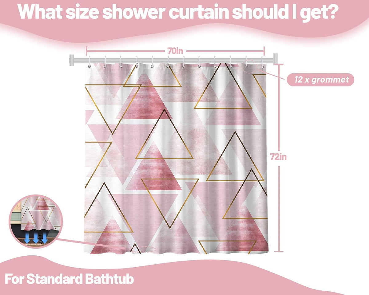 Pink and White Shower Curtain, 72x72 in, Blush Pink Geometric