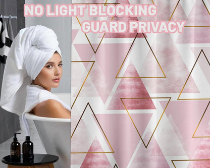 Pink and White Shower Curtain, 72x72 in, Blush Pink Geometric