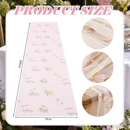 9.8 Ft Pink Floral Tulle Table Runner Embroidery Wedding Decor