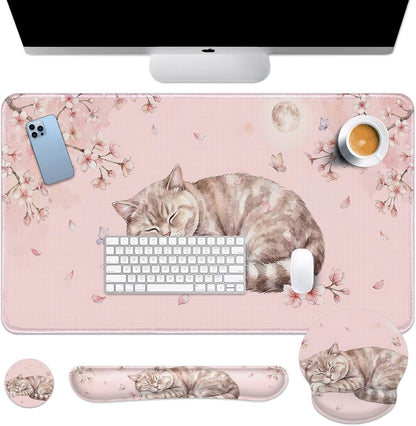 Keyboard Mouse Pad Set, 4 in 1 Desk Mat Set Kawaii Cat
