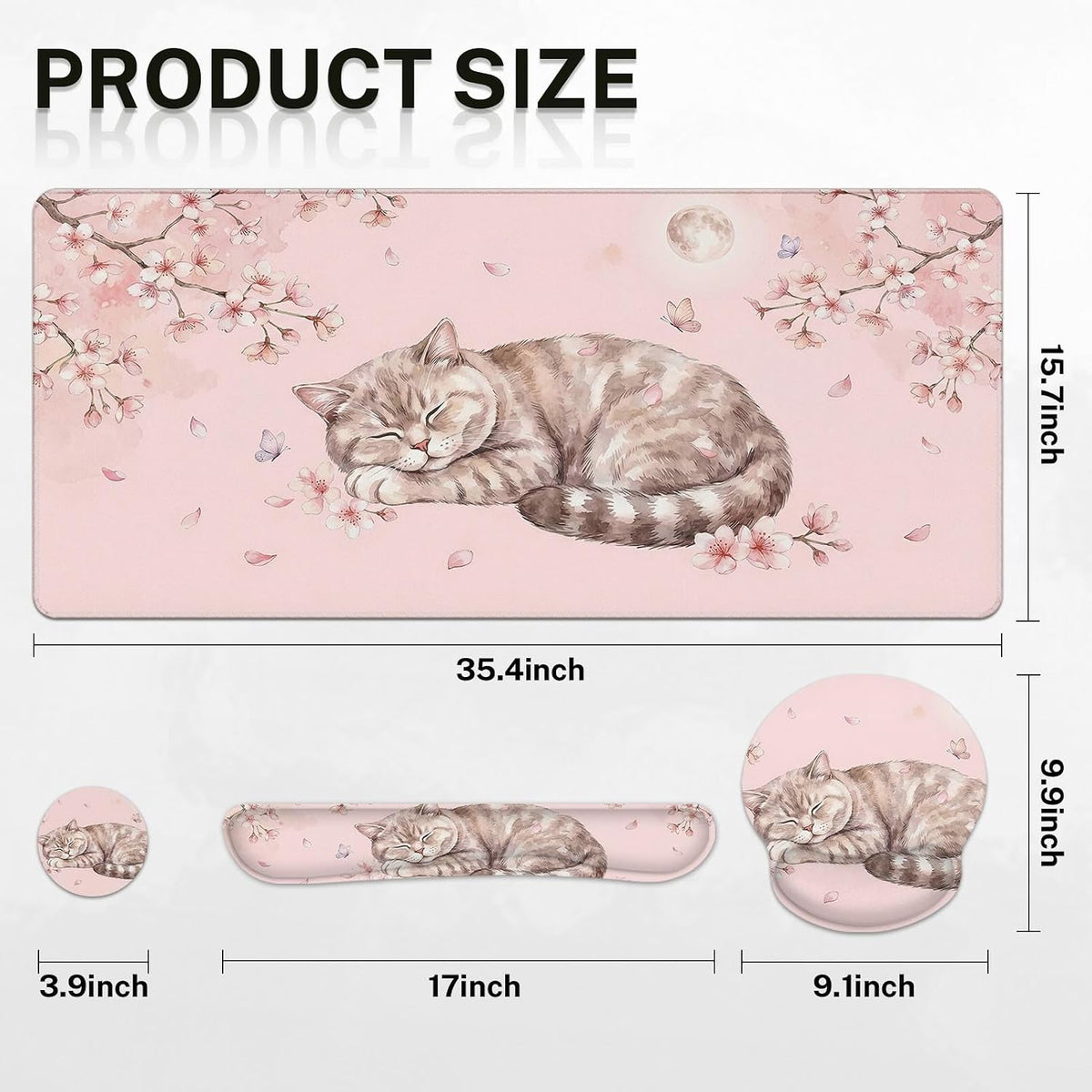 Keyboard Mouse Pad Set, 4 in 1 Desk Mat Set Kawaii Cat