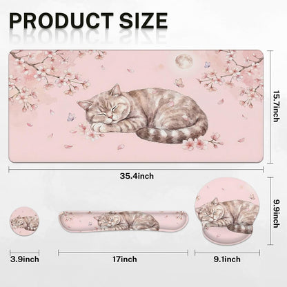 Keyboard Mouse Pad Set, 4 in 1 Desk Mat Set Kawaii Cat