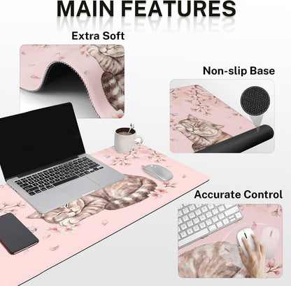 Keyboard Mouse Pad Set, 4 in 1 Desk Mat Set Kawaii Cat