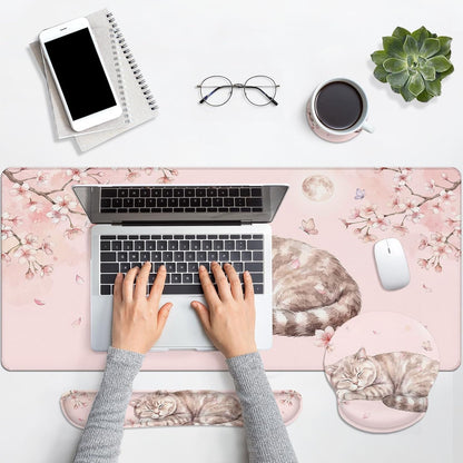 Keyboard Mouse Pad Set, 4 in 1 Desk Mat Set Kawaii Cat