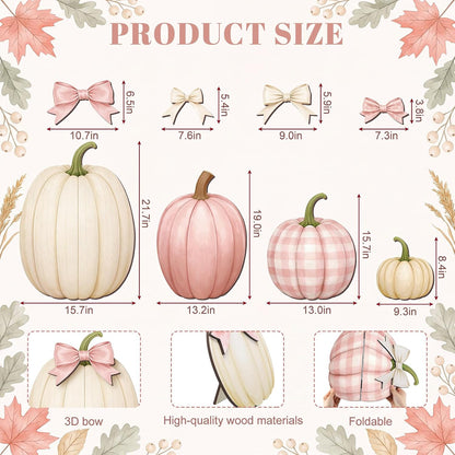 Set of 4 Fall Pink Pumpkin Front Porch Decoration with Cute Bow