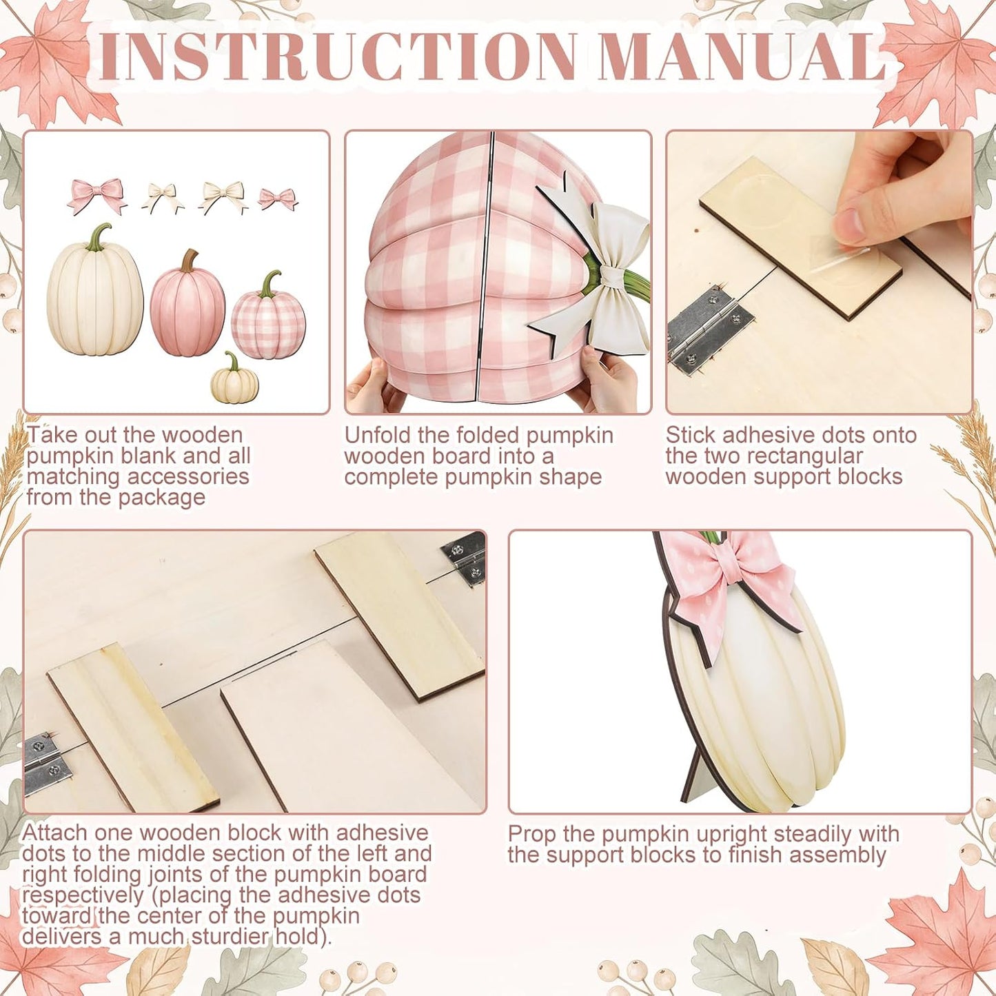 Set of 4 Fall Pink Pumpkin Front Porch Decoration with Cute Bow
