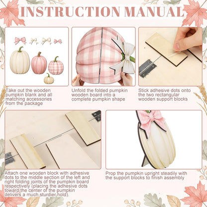 Set of 4 Fall Pink Pumpkin Front Porch Decoration with Cute Bow