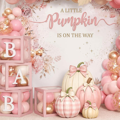 Set of 4 Fall Pink Pumpkin Front Porch Decoration with Cute Bow